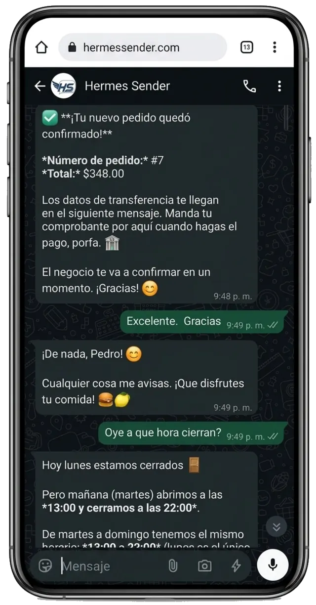 Conversación real por WhatsApp: el cliente pide y el agente arma el pedido