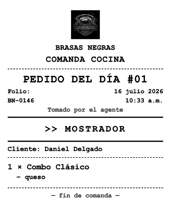 Comanda de cocina impresa en térmica