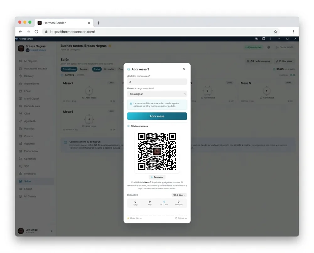 El cliente ordena y paga la cuenta desde el QR de su mesa